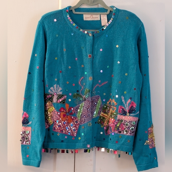 Vintage Jane's Closet Party Gifts Sweater, S, Beaded, Embellished, Festive! - Picture 2 of 8